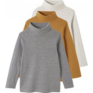 Set van 3 T-shirts - Okergeel - Jongens - Rolkraag - Lange Mouwen