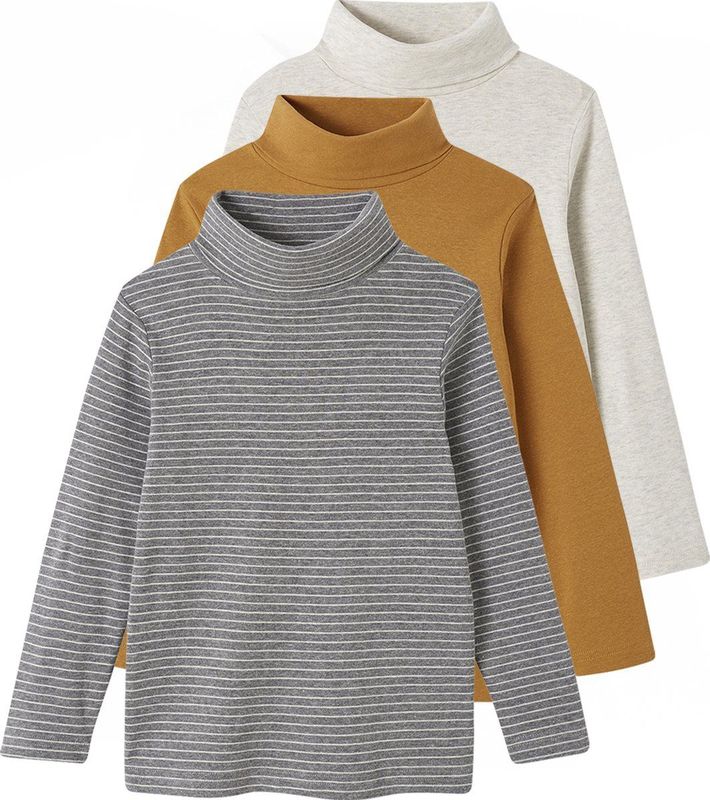 Set van 3 T-shirts - Okergeel - Jongens - Rolkraag - Lange Mouwen