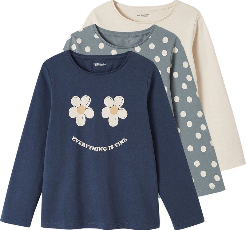Vertbaudet Set van 3 T-shirts voor meisjes met lange mouwen