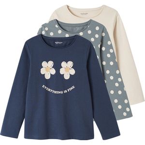 Set van 3 T-shirts voor meisjes met lange mouwen Oeko-Tex marineblauw
