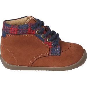 Vertbaudet - Enkellaarsjes - Chocoladebruin - Nubuckleer met Ruitmotief