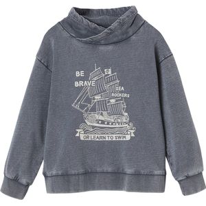 Jongens - Sweatshirt - Gemêleerd Grijs - Piratenschipmotief - Snood-kraag, 80% Katoen, 20% Polyester