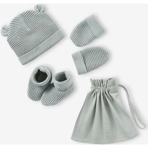 Set babymutsjes, wanten en laarsjes en bijpassend zakje Oeko-Tex� grijsblauw