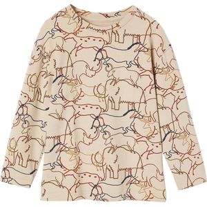 T-shirt - Prehistorische Dierenprint - Ronde Hals - Lange Mouwen - 100% Katoen