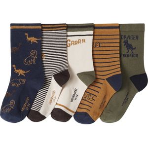 Set van 5 Paar Jongenssokken - Beige - Dinomotief