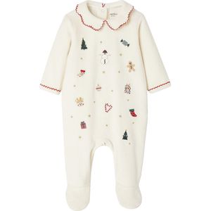 Geborduurde Kerstpyjama - Ecru - Fluwelen Pyjamapakje - Voor Baby's