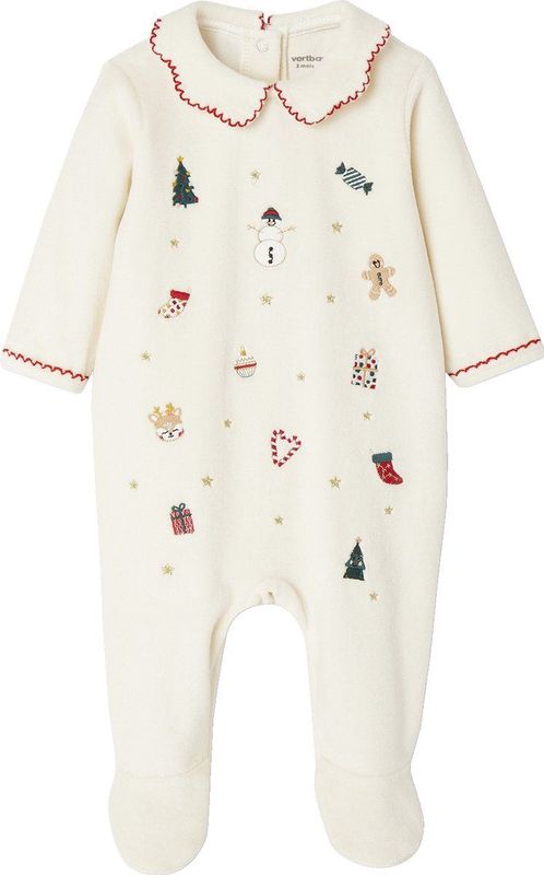 Geborduurde Kerstpyjama - Ecru - Fluwelen Pyjamapakje - Voor Baby's