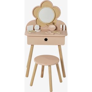 ZONEKIZ Children's Makeup Table with Stool, Mirror and 2 Drawers, 3 to 6 Years, 60 x 40 x 95 cm, White and Wood
