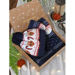 Kerstcadeauset ""Rendier"" voor babyjongens - muts + sjaal + wanten marineblauw