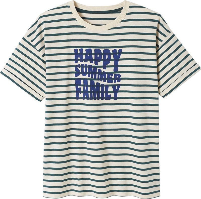 Vertbaudet - Marinière Familie - T-shirt - Groen - Katoen - Happy Summer Family Motief