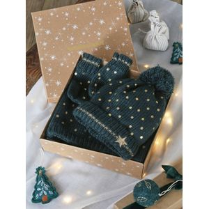 Kerstset ""ster"" voor meisjes met muts, snood en handschoenen groen