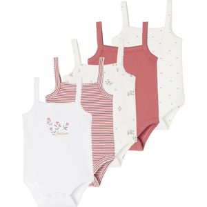 Set van 5 Rompertjes - Oudroze - Biologisch Katoen - Dunne Schouderbandjes - Newborn