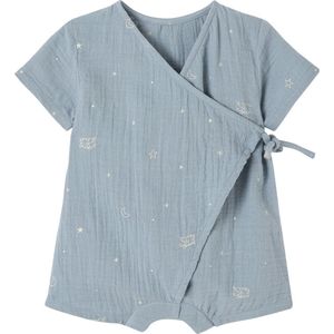 Pyjashort voor baby's personaliseerbaar van katoengaas grijsblauw