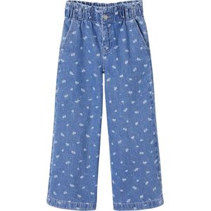 Vertbaudet Wijde jeans in paperbagstijl met bloemmotieven voor meisjes