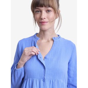 Blouse - Katoen - Lichtblauw - Met Ruches en Knoopsluiting