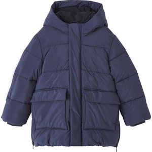 Lang donsjack met capuchon en sherpa voering voor jongens marineblauw