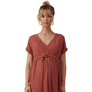 Lange zwangerschapsjurk van katoengaas ENVIE DE FRAISE terracotta