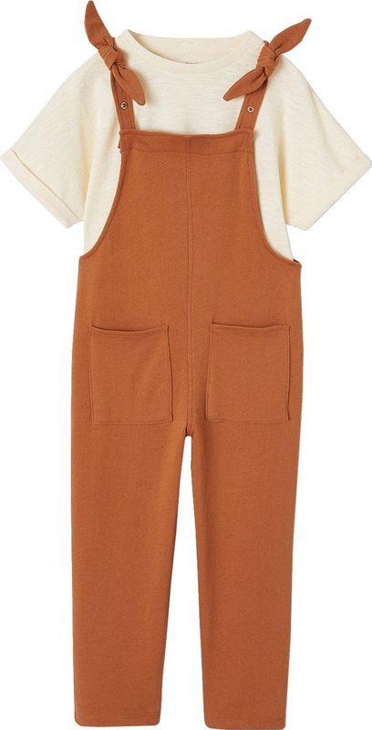 Vertbaudet Set T-shirt + salopette van molton meisjes