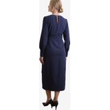 Lange zwangerschapsjurk - Marineblauw - Gedrapeerd Effect - Comfortabele Stof - Split Aan Voorkant