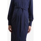 Lange zwangerschapsjurk - Marineblauw - Gedrapeerd Effect - Comfortabele Stof - Split Aan Voorkant