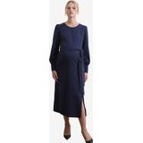 Lange zwangerschapsjurk - Marineblauw - Gedrapeerd Effect - Comfortabele Stof - Split Aan Voorkant