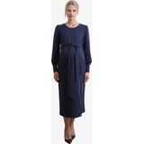 Lange zwangerschapsjurk - Marineblauw - Gedrapeerd Effect - Comfortabele Stof - Split Aan Voorkant