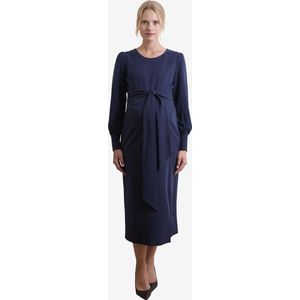 Lange zwangerschapsjurk - Marineblauw - Gedrapeerd Effect - Comfortabele Stof - Split Aan Voorkant