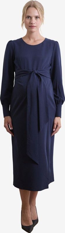 Lange zwangerschapsjurk - Marineblauw - Gedrapeerd Effect - Comfortabele Stof - Split Aan Voorkant