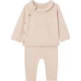 Set - Gebreide Babytrui met Kraagje en Broek - Nude - 70% Katoen, 30% Polyamide