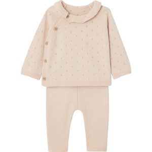 Set - Gebreide Babytrui met Kraagje en Broek - Nude - 70% Katoen, 30% Polyamide