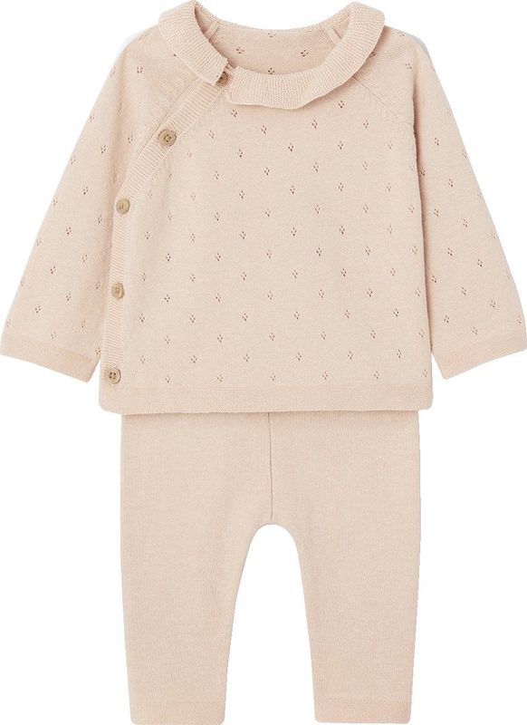 Set - Gebreide Babytrui met Kraagje en Broek - Nude - 70% Katoen, 30% Polyamide
