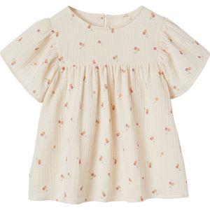 Meisjesblouse - Met Print en Vlindermouwen - Ecru - Biologisch Katoen