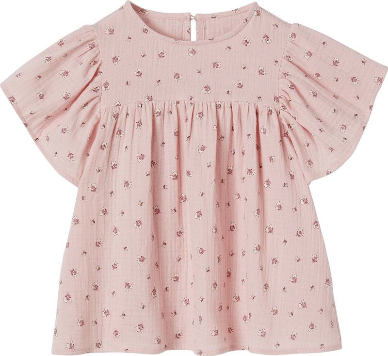 Meisjesblouse - Ecru - Biologisch Katoen - Met Print en Vlindermouwen