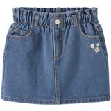 Vertbaudet - Jeansrok - Blauw - 100% Katoen - Paperbag Taille, Geborduurde Bloemen