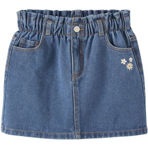 Vertbaudet - Jeansrok - Blauw - 100% Katoen - Paperbag Taille, Geborduurde Bloemen