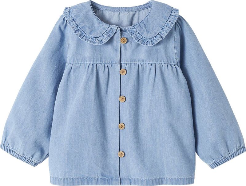 Vertbaudet - Babyblouse - Lichte Denim - Kraag met Ruches - Lange Mouwen