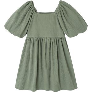 Gesmokte - Nette Meisjesjurk - Saliegroen - 97% Katoen, 3% Polyester - Gevoerde Bovenkant Voile 100% Katoen
