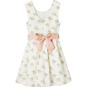 Feestelijke meisjesjurk met aquarel bloemmotieven aan de onderkant roze, bedrukt