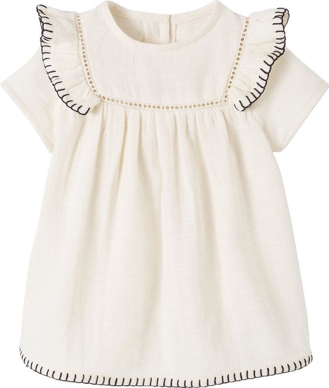 Babyjurk - Katoengaas - Rozen - Geborduurd - Korte Mouwen