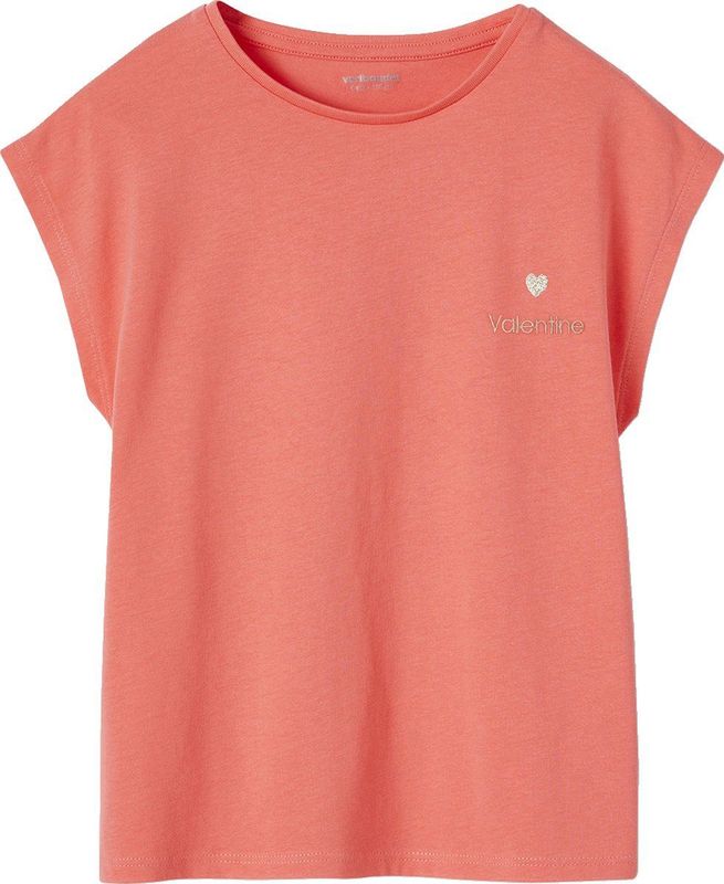 Effen Basics - Meisjesshirt - Koraal - Korte Mouwen