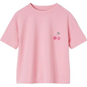 Effen Basics - Meisjesshirt - Marineblauw - Korte Mouwen - Glitterhart op de Borst