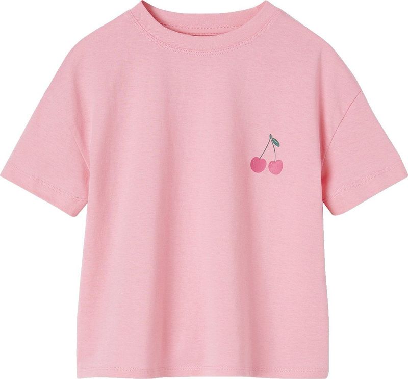 Effen Basics - Meisjesshirt - Marineblauw - Korte Mouwen - Glitterhart op de Borst