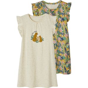 Set van 2 Nachthemden - Gemêleerd Beige - Meisjes - Katoen - Korte Mouwen