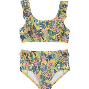 2-delig badpak met exotische print mosterdgeel