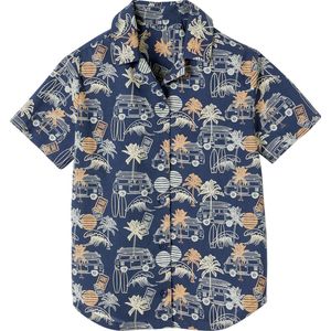 Overhemd - Jongenshemd - Blauw - 100% Katoen - Korte Mouwen, Bedrukt met Surfmotief