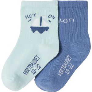 Vertbaudet - Set van 2 - Sokken - Blauw - 73% Katoen, 23% Polyamide, 3% Elastaan, 1% Polyester