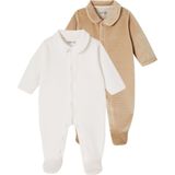Set van 2 - Geribd Fluwelen Babyslaappakjes - Beige - Met Opening voor Gemakkelijk Aankleden