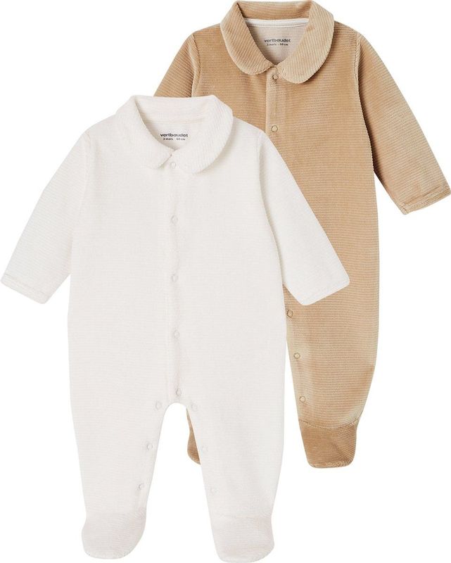 Set van 2 - Geribd Fluwelen Babyslaappakjes - Beige - Met Opening voor Gemakkelijk Aankleden