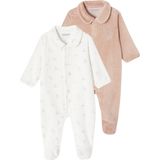 Set van 2 - Fluwelen Babyslaappakjes - Roze - Opening met Drukknopen - Antislipvoetjes vanaf 9 Maanden