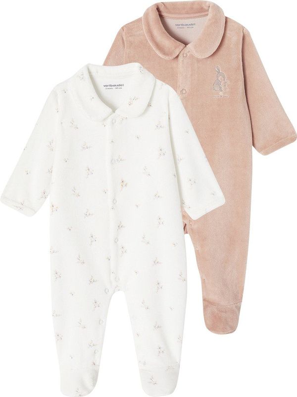 Set van 2 - Fluwelen Babyslaappakjes - Roze - Opening met Drukknopen - Antislipvoetjes vanaf 9 Maanden